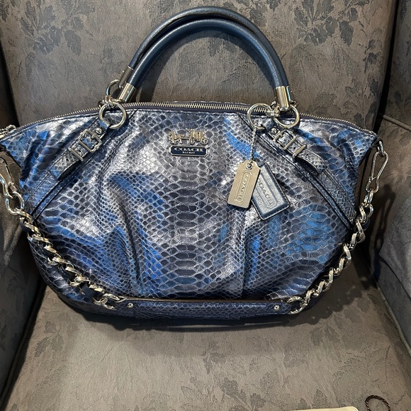 Coach Handbags - COACH MADISON PYTHON EMBOSSED DENIM BLUE LEATHER SATCHEL #16346